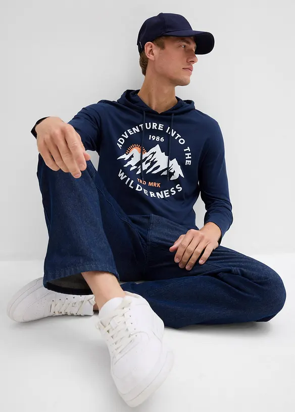 T-shirt manches longues à capuche 100% coton, bonprix