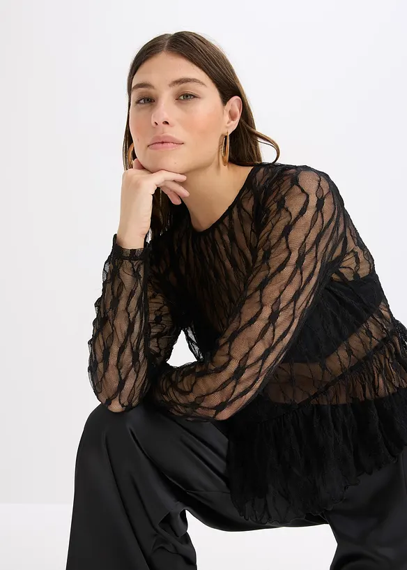 T-shirt manches longues en dentelle, bonprix