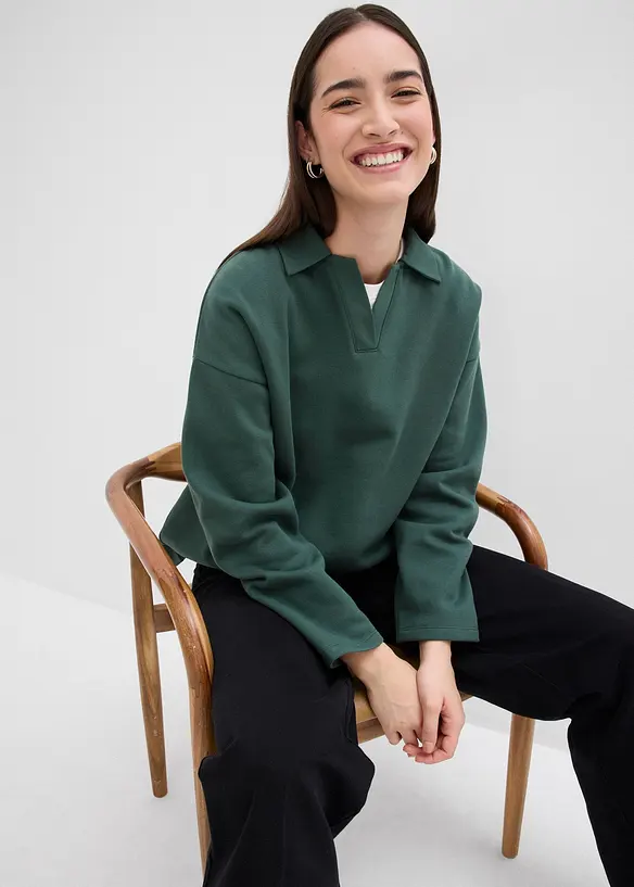 Sweat en coton avec col polo en maille, bonprix