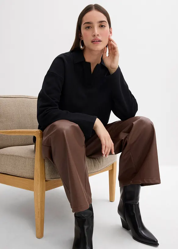 Sweat en coton avec col polo en maille, bonprix