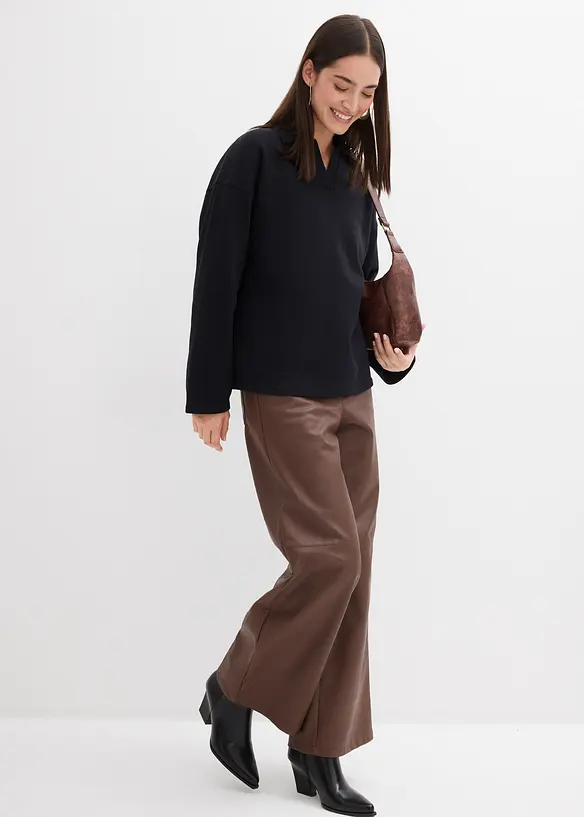 Sweat en coton avec col polo en maille, bonprix