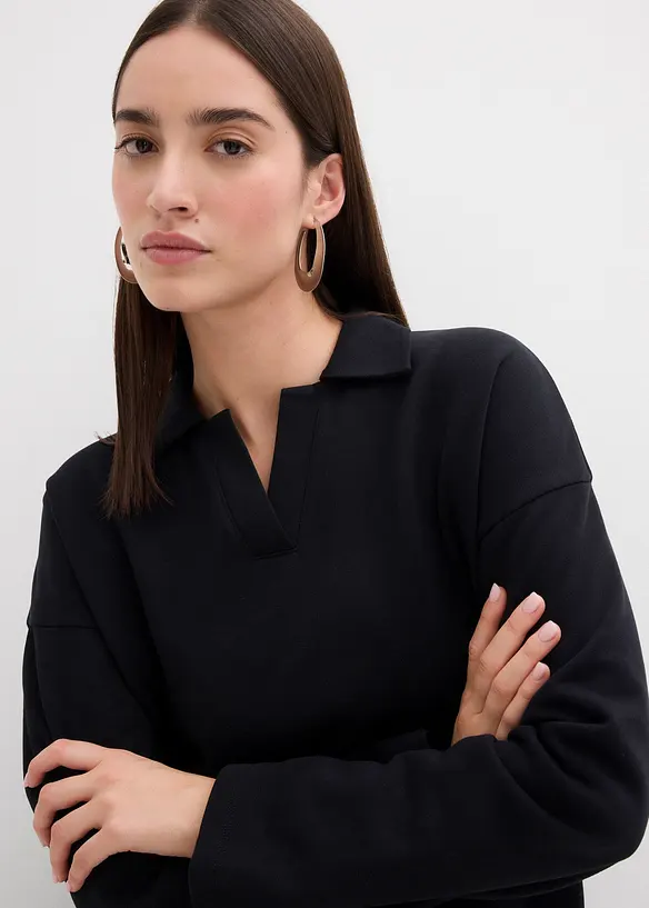 Sweat en coton avec col polo en maille, bonprix