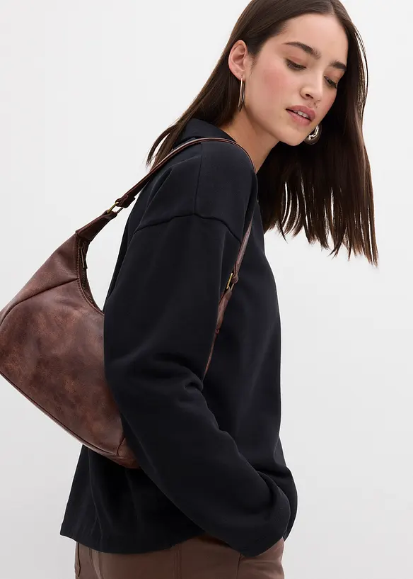 Sweat en coton avec col polo en maille, bonprix