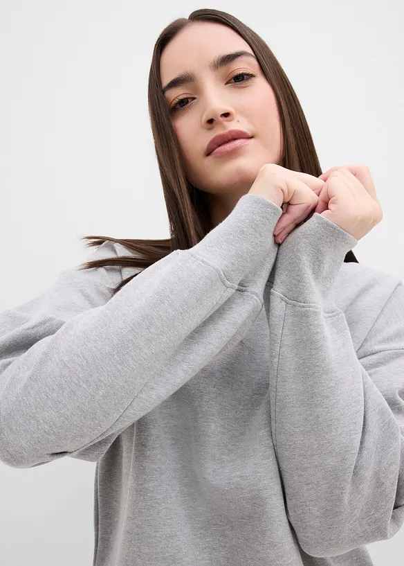 Sweat-shirt en coton à large col côtelé, bonprix