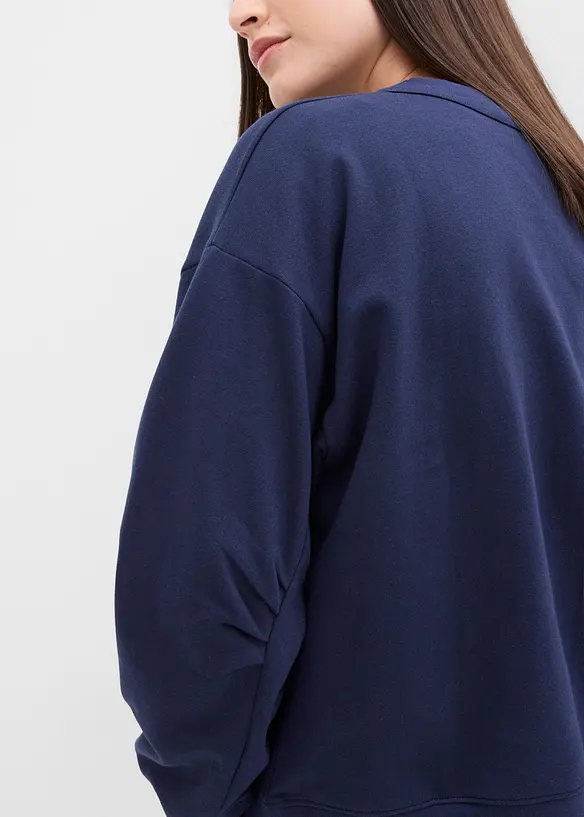 Sweat-shirt en coton à large col côtelé, bonprix