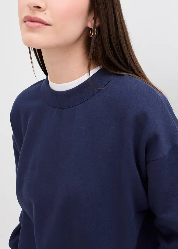 Sweat-shirt en coton à large col côtelé, bonprix