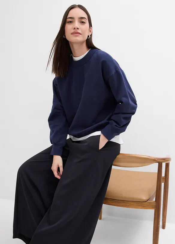 Sweat-shirt en coton à large col côtelé, bonprix