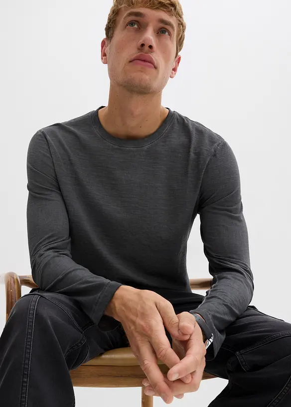 Lot de 2 T-shirts manches longues aspect délavé, bonprix