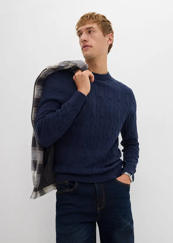 Pull en maille torsadée 100% coton, bonprix