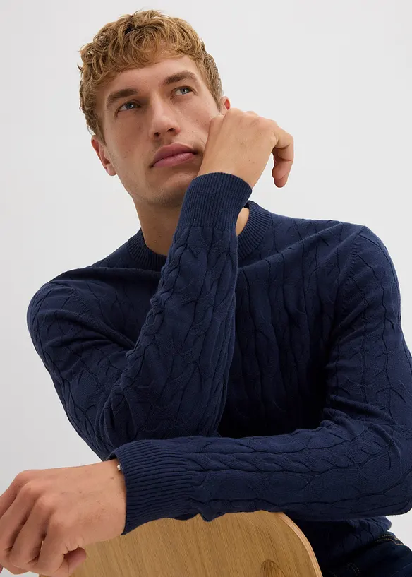 Pull en maille torsadée 100% coton, bonprix