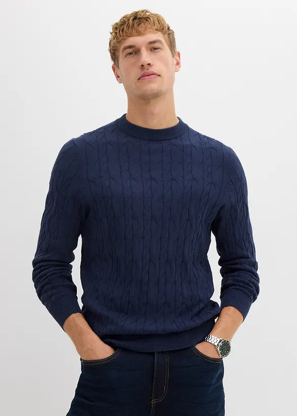 Pull en maille torsadée 100% coton, bonprix