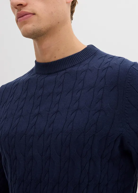 Pull en maille torsadée 100% coton, bonprix