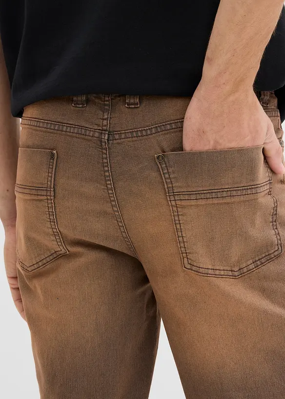 Jean extensible classique à taille élastiquée, toile légère avec délavage vintage, bonprix