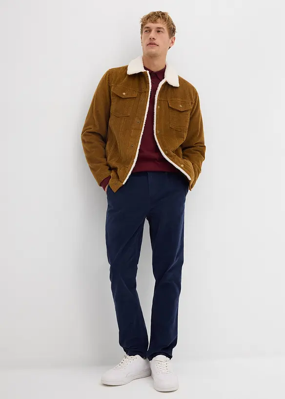 Pantalon regular en velours côtelé de coton extensible, fuselé, bonprix