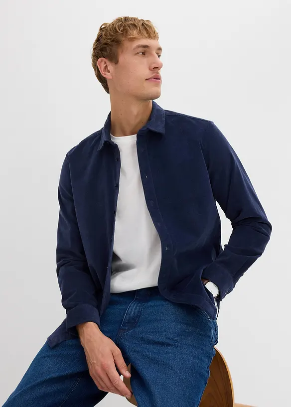 Chemise douce en velours de coton côtelé extensible, bonprix