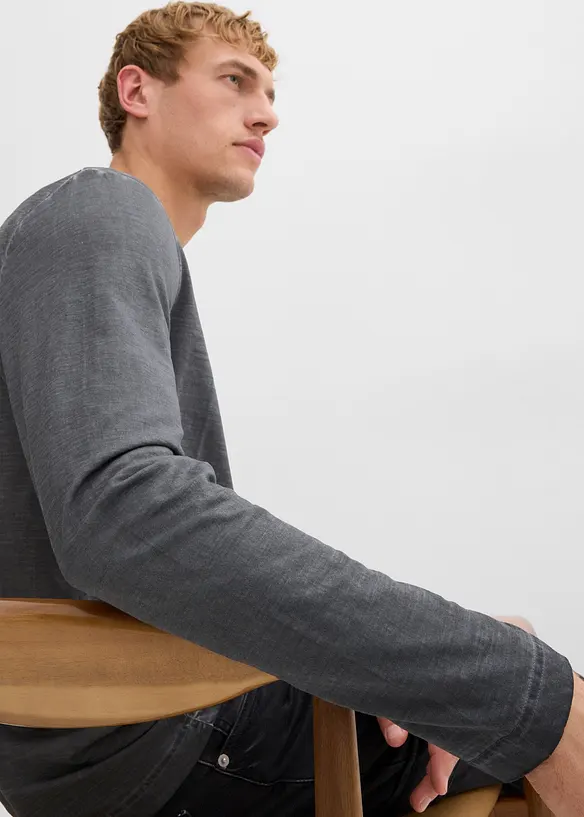 Lot de 2 T-shirts manches longues aspect délavé, bonprix