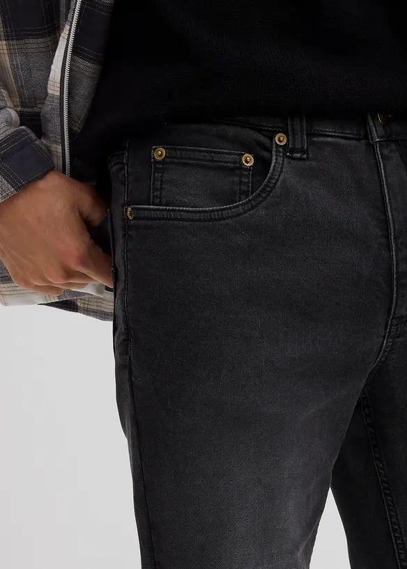 Jean classique en molleton effet denim à taille élastiquée, droit, bonprix
