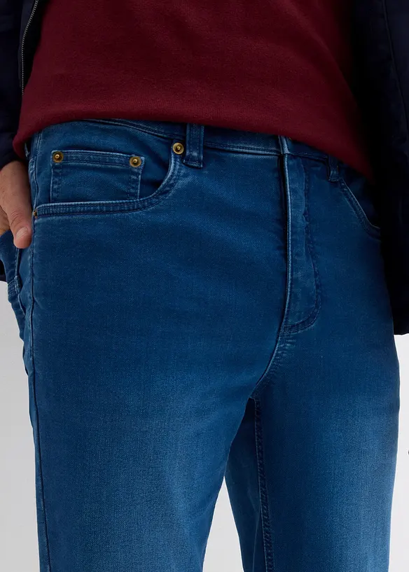 Jean classique en molleton effet denim à taille élastiquée, droit, bonprix