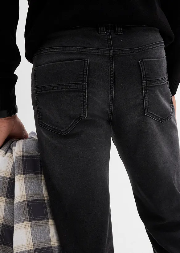 Jean classique en molleton effet denim à taille élastiquée, droit, bonprix