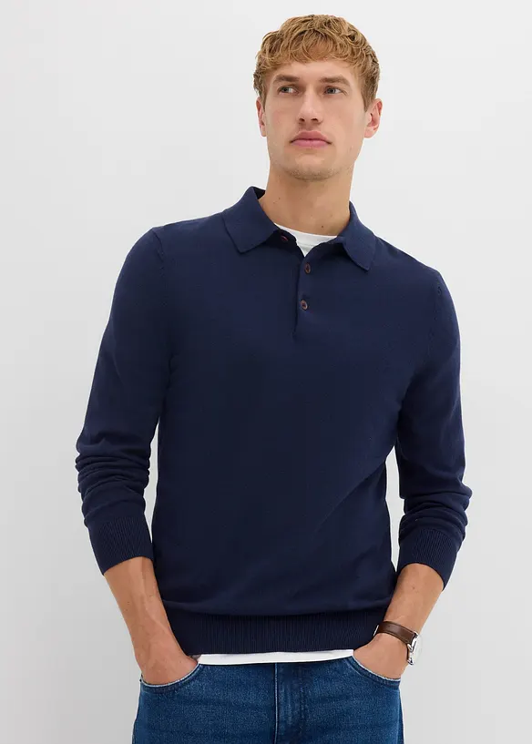 Pull polo en fine maille avec laine mérinos, slim, bonprix