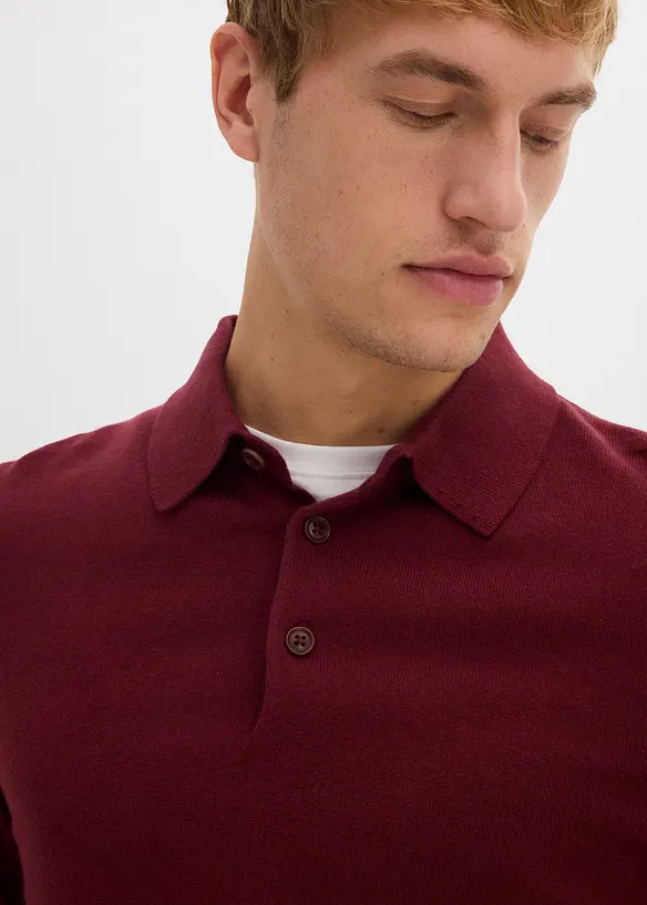 Pull polo en fine maille avec laine mérinos, slim, bonprix