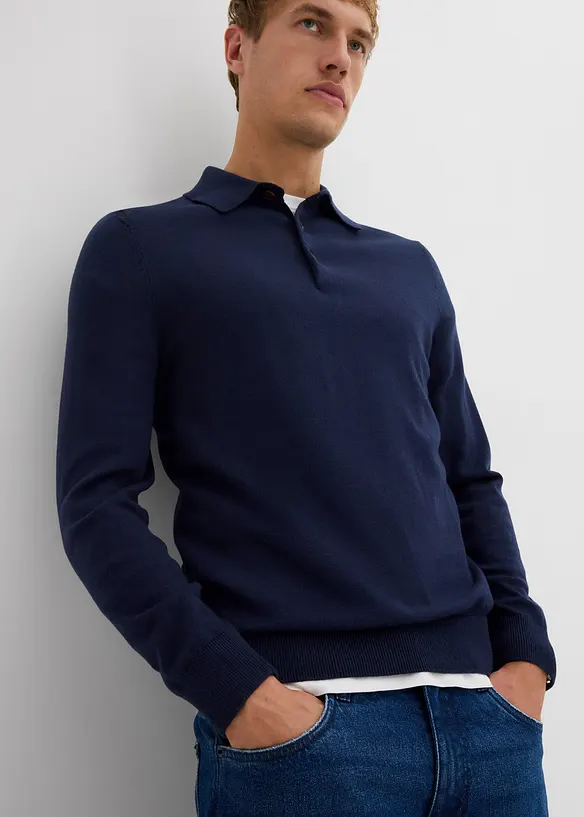 Pull polo en fine maille avec laine mérinos, slim, bonprix