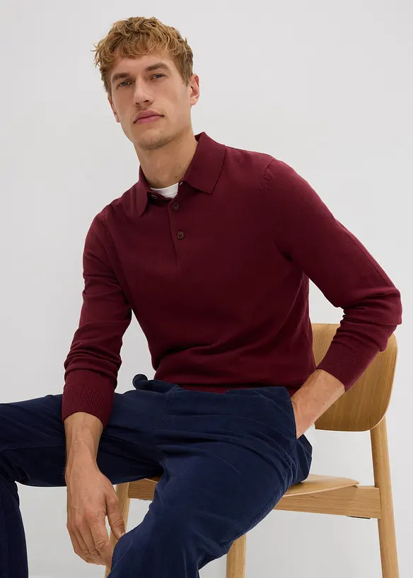 Pull polo en fine maille avec laine mérinos, slim, bonprix