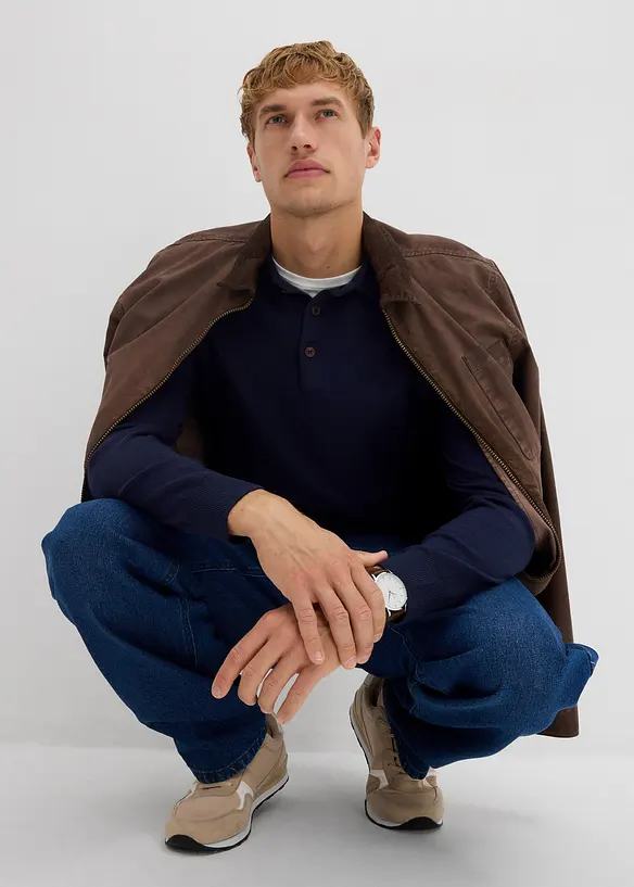 Pull polo en fine maille avec laine mérinos, slim, bonprix