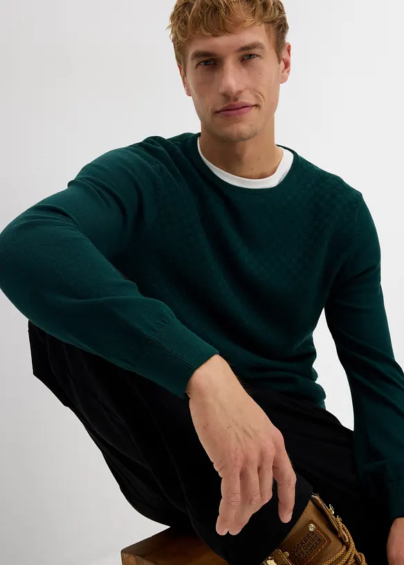 Pull en fine maille avec laine m&eacute;rinos, bonprix