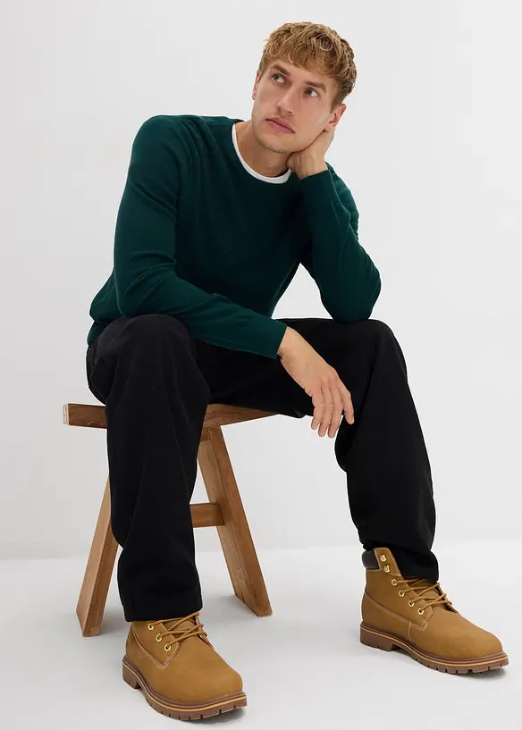 Pull en fine maille avec laine m&eacute;rinos, bonprix