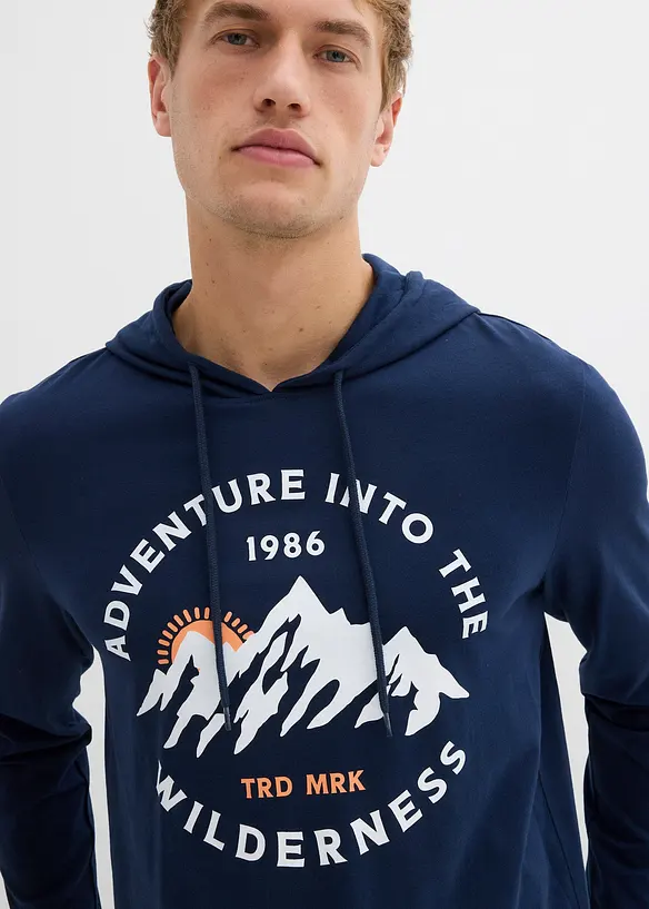 T-shirt manches longues à capuche 100% coton, bonprix