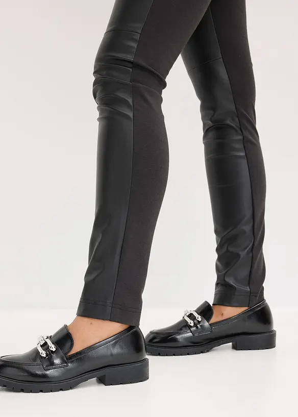 Pantalon bi-matière Punto di Roma et tissu enduit, bonprix