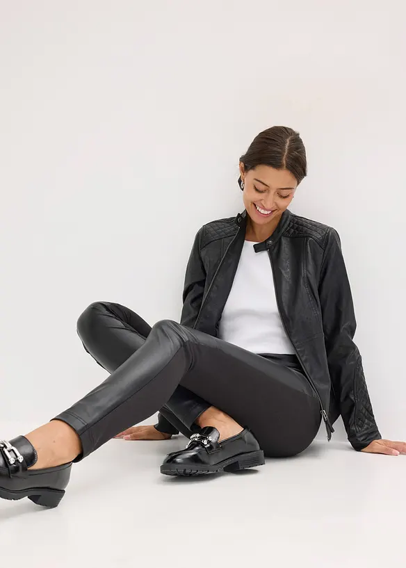 Pantalon bi-matière Punto di Roma et tissu enduit, bonprix