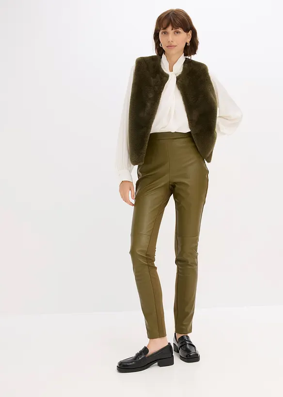 Pantalon bi-matière Punto di Roma et tissu enduit, bonprix