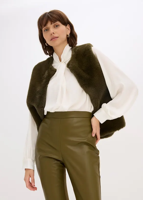 Pantalon bi-matière Punto di Roma et tissu enduit, bonprix