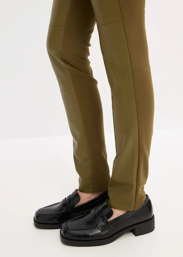 Pantalon bi-matière Punto di Roma et tissu enduit, bonprix