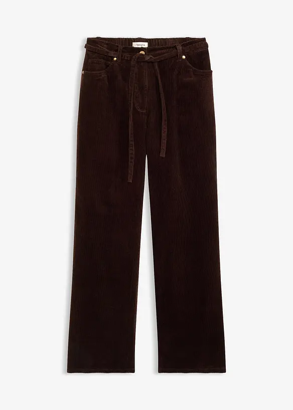 Pantalon large en velours côtelé avec ceinture à nouer, bonprix