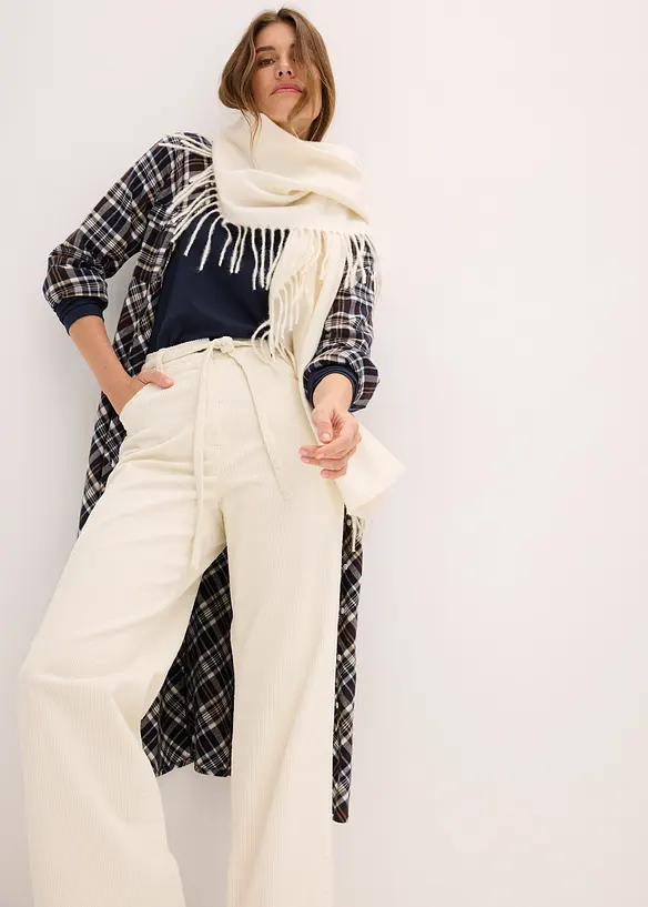 Pantalon large en velours côtelé avec ceinture à nouer, bonprix