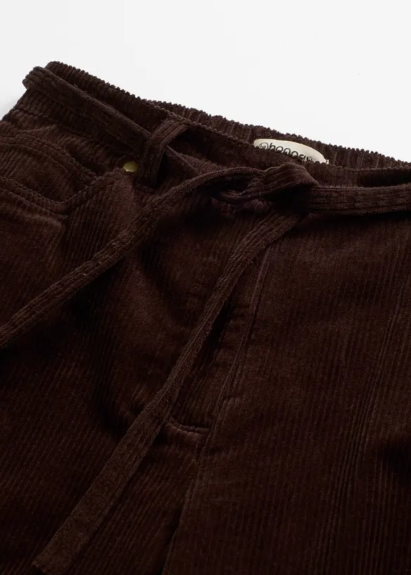Pantalon large en velours côtelé avec ceinture à nouer, bonprix