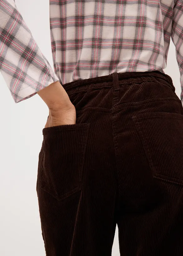 Pantalon large en velours côtelé avec ceinture à nouer, bonprix