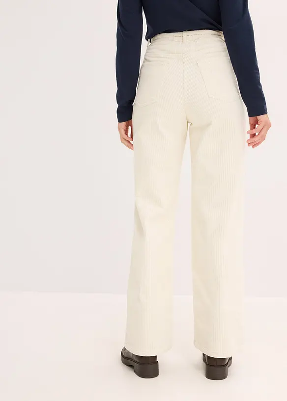 Pantalon large en velours côtelé avec ceinture à nouer, bonprix