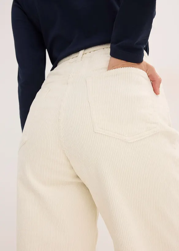 Pantalon large en velours côtelé avec ceinture à nouer, bonprix