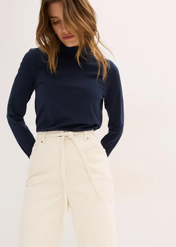 Pantalon large en velours côtelé avec ceinture à nouer, bonprix