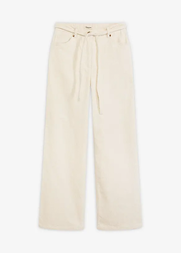 Pantalon large en velours côtelé avec ceinture à nouer, bonprix