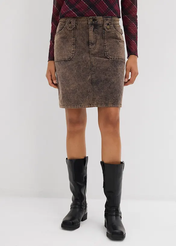 Jupe courte en velours côtelé délavé, bonprix
