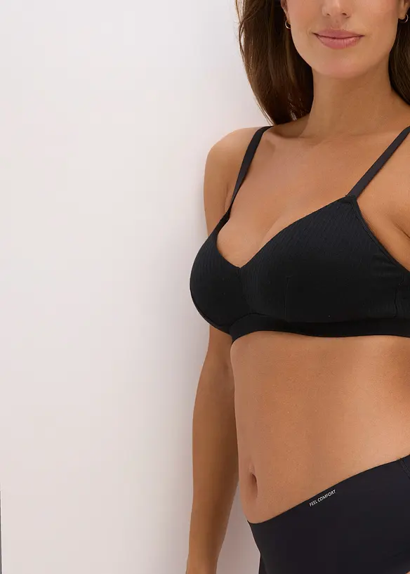 Soutien-gorge bralette rembourré, sans armatures, en coton côtelé, bonprix
