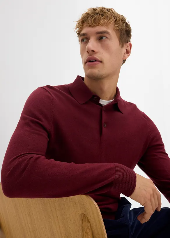 Pull polo en fine maille avec laine mérinos, slim, bonprix