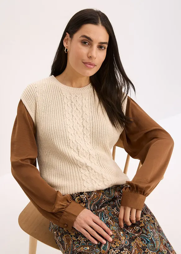 Pull sans manches en coton mélangé, bonprix
