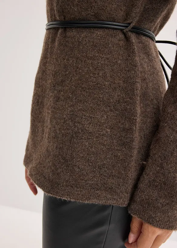 T-shirt manches longues en maille avec ceinture à nouer, bonprix