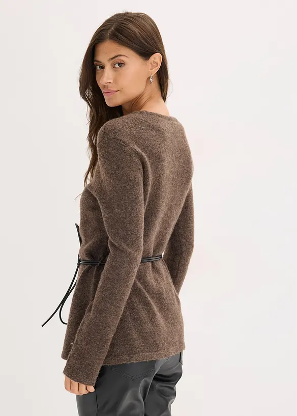 T-shirt manches longues en maille avec ceinture à nouer, bonprix
